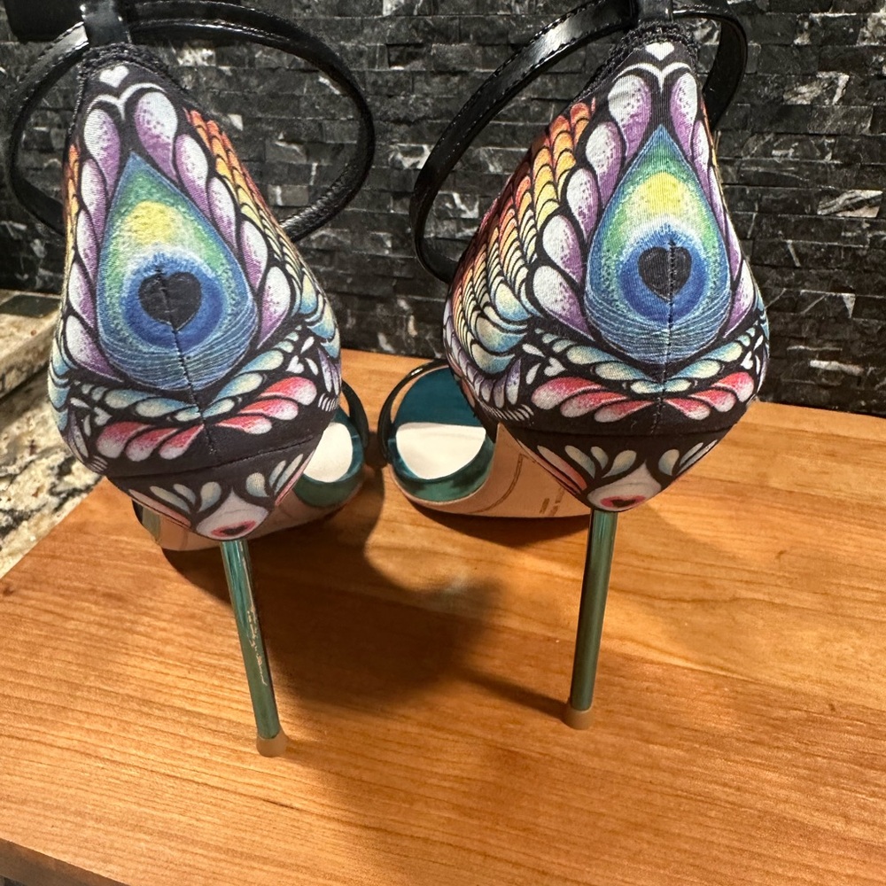 Sophia Webster Flutura Feather Peacock Metallic Stilettos Size 7 Heels Sz 37.5 - Picture 5 of 15